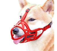 KFGISD, Dog Anti Barking Muzzle,Soft Muzzle For Dogs Medium,Breathable,Adjustable,Humane Design,Front Opening Design,Allows Panting,Dog Muzzle Cover(Red No Reflective Tape,XL)