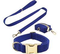KFGISD, Dog Collar and Leash Combo with Poop Bag Holde Soft Adjustable Dog Collar Durable Dog Leash with Rotatable Metal Button ，Dog Collar(Blue,L)