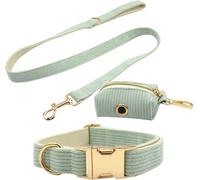 KFGISD, Dog Collar and Leash Combo with Poop Bag Holde Soft Adjustable Dog Collar Durable Dog Leash with Rotatable Metal Button ，Dog Collar(Green,XS)