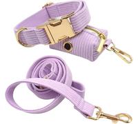 KFGISD, Dog Collar and Leash Combo with Poop Bag Holde Soft Adjustable Dog Collar Durable Dog Leash with Rotatable Metal Button ，Dog Collar(Purple,M)