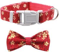 KFGISD, Floral Dog Collar with Removable Bow Tie Cute Personalized Dog Collars Puppy Collars for Small and Medium Boy Girl Dogs Pet Gifts,Fracture Support Boots(Red Set,S)
