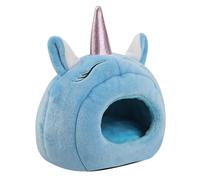 KFGISD, Hamster Toy 1Pcs Unicorn Shape Hamster Hideout Plush Warm House Bed For Chinchillas Mice Rabbit Nest Blue,Hamster Toys(Blue)
