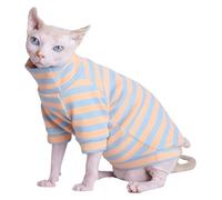 KFGISD, High Neck Striped Cat T-Shirt, Suitable for Sphynx and Other Hairness Cat-Orange blue stripes ，Cat Clothing(M)