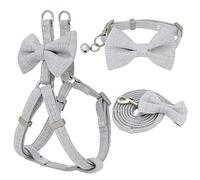 KFGISD, Lead Set Dog Harness Leash Collar Set Adjustable Soft Bow Double Layer Dog Harness For Small Medium Pet Collar Leash Gray M,Dog Carrier(Gray,M)