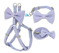 KFGISD, Lead Set Dog Harness Leash Collar Set Adjustable Soft Bow Double Layer Dog Harness For Small Medium Pet Collar Leash Gray M,Dog Carrier(Blue,S)