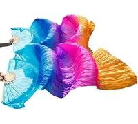 KFGISD, Long silk fan,Dance Folding Fan,Fan Veils Belly Dance Silk Veil Fans 1 Pair Silk Wholesale Classic Size Ribs Silk Fans ,Dance Folding Fan(61,150x90cm)