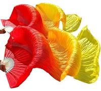 KFGISD, Long silk fan,Dance Folding Fan,Fan Veils Belly Dance Silk Veil Fans 1 Pair Silk Wholesale Classic Size Ribs Silk Fans ,Dance Folding Fan(49,150x90cm)