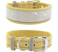 KFGISD, Luxury Rhinestone Collar Soft And Adjustable Personalized Reflective Dog Collar Bling Wide Dog Collar For Small Medium Dogs ，Dog Collar(Yellow,S)