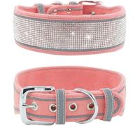 KFGISD, Luxury Rhinestone Collar Soft And Adjustable Personalized Reflective Dog Collar Bling Wide Dog Collar For Small Medium Dogs ，Dog Collar(Red,M)