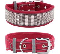 KFGISD, Luxury Rhinestone Collar Soft And Adjustable Personalized Reflective Dog Collar Bling Wide Dog Collar For Small Medium Dogs ，Dog Collar(Red,L)