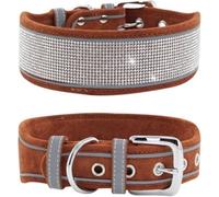 KFGISD, Luxury Rhinestone Collar Soft And Adjustable Personalized Reflective Dog Collar Bling Wide Dog Collar For Small Medium Dogs ，Dog Collar(Brown,S)