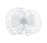 KFGISD, Mesh Big Bow Solid Hat Headband Hair Clip For Women Cocktail Tea Party Hat Hair Accessory,Feather Flower Hair Clip(White)