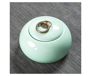 KFGISD, Mini Handmade Ceramic Cremation Urn for Small Dogs, Cats, Human Ashes, Cremation of Ashes Memorial, Funeral Box Memorial,Pet Urns(Celadon)