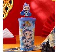KFGISD, Nezha Shaped 500ml Large Capacity PP Straw Cup with Doll Decoration - Heat Resistant to 50°C,Ornaments(C)