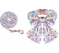 KFGISD, Personalized Dog Collar And Leash Set With Bow Floral Print Spring Dog Bowtie Collar Pet Collars ，Dog Collar(Blue,L)