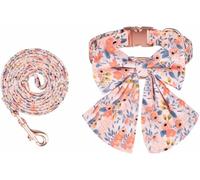 KFGISD, Personalized Dog Collar And Leash Set With Bow Floral Print Spring Dog Bowtie Collar Pet Collars ，Dog Collar(Orange,S)