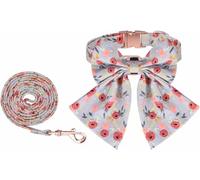 KFGISD, Personalized Dog Collar And Leash Set With Bow Floral Print Spring Dog Bowtie Collar Pet Collars ，Dog Collar(Green,L)