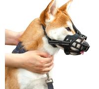 KFGISD, Reflective Nylon Strapwith Extra Soft Padding,With Strong Plastic Muzzle Basket,Dog Muzzle Cover(Nylon Black,No.6)