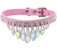 KFGISD, Shiny Diamond Dog Collar Rhinestone Crystal Cat Collar with Bling Pendant PU Leather Adjustable Soft Pet Collar ，Dog Collar(Pink,XS)