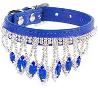 KFGISD, Shiny Diamond Dog Collar Rhinestone Crystal Cat Collar with Bling Pendant PU Leather Adjustable Soft Pet Collar ，Dog Collar(Blue,M)
