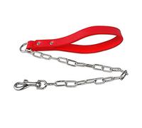 KFGISD, Short Dog Leads Strong Red Training Pet Dog Leashes Chain Pet Leads Short Dog Traffic Leash With Leather Handle,Dog Traction Leash