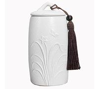 KFGISD, Small Urns for Ashes Adult, Mini Funeral Cremation Pet Urn, Small Hand Ceramics Keepsake Urns for Pet/Dog/Cat Ashes,Pet Urns(White,Orchidee)