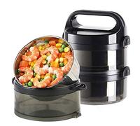 KFGISD, Stackable Bento Lunch Box with Cutlery, Insulation Portable Lunch Bottle Soup Container, Leakproof,Lunch Boxes,Lunch Boxes(Black,Two Layers)