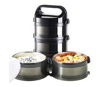 KFGISD, Stackable Bento Lunch Box with Cutlery, Insulation Portable Lunch Bottle Soup Container, Leakproof,Lunch Boxes,Lunch Boxes(Black,Three Layers)