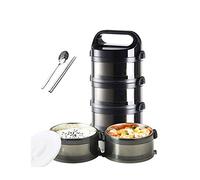 KFGISD, Stackable Bento Lunch Box with Cutlery, Insulation Portable Lunch Bottle Soup Container, Leakproof,Lunch Boxes,Lunch Boxes(Black,Four Layers)