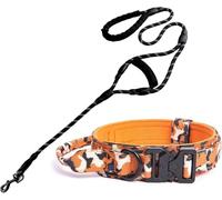 KFGISD, Tactical Dog Collar and Leash Set Adjustable Nylon Dog Soft Collar for Medium Large Dogs Reflective 4.9 FT Dog Leash Handle ，Dog Collar(Orange Set,L)