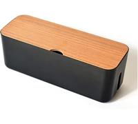 KFGISD, Wire Cable Storage Box Wooden Power Line Storage Case Dustproof Charger Socket Organizer ,Cable Storage Box(29.5x11.4x11cm Black)