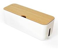 KFGISD, Wire Cable Storage Box Wooden Power Line Storage Case Dustproof Charger Socket Organizer ,Cable Storage Box(29.5x11.4x11cm White)