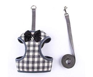 KFGISD, With Lead Plaid Bow Vest Dog Harness Leash With Small Bell Pet Harness Leashes Set A M,Dog Carrier(E,XS)
