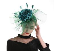 KFGISD, Women Big Flowers Hats Solid Mesh Floral Feather Sturdy Bands Retro Tea Party Mesh Caps,Feather Flower Hair Clip(GN Band)