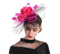 KFGISD, Women Big Flowers Hats Solid Mesh Floral Feather Sturdy Bands Retro Tea Party Mesh Caps,Feather Flower Hair Clip(Rose Black Band)