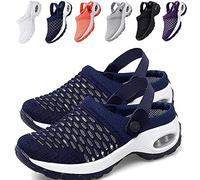 KFGJ Mesh Orthopedic Walking Sandals, Air Cushion Sandals, Shoes Thick Bottom Rocking Women Slip On Walking Mesh Breathable Student Working Sneakers Athletic Road Running Mesh Casual 35 Blue