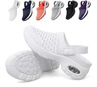 KFGJ Mesh Orthopedic Walking Sandals, Air Cushion Sandals, Shoes Thick Bottom Rocking Women Slip On Walking Mesh Breathable Student Working Sneakers Athletic Road Running Mesh Casual 38 White