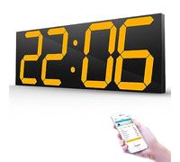 KFHDSAS Digital LED Wall Clock, 18 Inch 6 Digits, 3-Level Brightness, Count Up/down, Auto Dimmer, Alarm, Calendar, Thermometer, Bluetooth Remote Control(Orange)