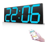 KFHDSAS Digital LED Wall Clock, 18 Inch 6 Digits, 3-Level Brightness, Count Up/down, Auto Dimmer, Alarm, Calendar, Thermometer, Bluetooth Remote Control(Blue)