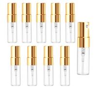 KFHENSOMR 10 Pcs Mini Spray Bottles 3ml Clear Glass Perfume Bottles Portable Fine Mist Perfume Atomizer Refillable Empty Sample Containers for Cleaning Essential Oils Travel (Gold Cap)
