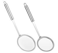 KFHENSOMR 2 Pcs Fat Skimmer Spoon, Stainless Steel Fine Mesh Food Strainer Ladle with Long Handle, Hot Pot Skimmer Kitchen Cooking Oil Filter for Floating Grease, Gravy and Foam (3.9"+5.5")