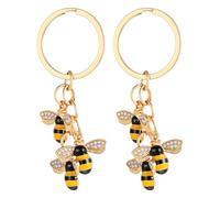 KFHENSOMR 2Pcs Bee Keyring Cute Bee Charms Honey Bee Accessory Queen Bee Gifts for Women Keychain for Handbags Purse Backpack Valentine's Day Birthday Gifts Gold with Enamel and Crystal Accents