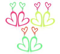 KFHENSOMR 3 Pair Neon Heart Earrings, Acrylic Neon Earrings Y2k Hollow Heart Shaped Ear Dangle for Women Glow Party Accessories Gifts (Hot Pink Orange Green Yellow)