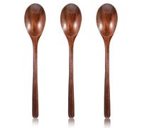 KFHENSOMR 3 Pcs Wooden Spoons for Cooking, 9 Inch Long Handle Cooking Spoon Wooden Kitchen Utensil Wood Soup Spoons for Eating Mixing Stirring Soda Jam Honey Salt Loose Leaf Tea