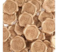 KFHENSOMR 30Pcs Wax Seal Stickers, 1.18inch Self-Adhesive Eucalyptus Envelope Stamp Stickers for Christmas Valentine's Day Wedding Party Invitations Gift Wrap Scrapbooking (Light Gold)