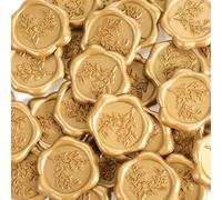 KFHENSOMR 30Pcs Wax Seal Stickers, 1.18inch Self-Adhesive Eucalyptus Wedding Envelope Stamp Stickers for Invitation Gift Wrapping Party Christmas Scrapbooking Valentine's Day (Golden Yellow)