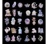 KFHENSOMR 30Pcs Witchy Stickers Scrapbooking Transparent Gold Foil Holographic PET Material Aesthetic Magic Sticker for Journals Notebook Stationery