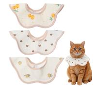 KFHENSOMR 3Pcs Cat Collar Adjustable Kitten Collar Bandana with Cute Pattern 100% Cotton Pet Scarf Cute Breakaway No Bell Outfits Cat Collars for Girl Boy Cats and Small Pet (Beige)