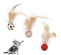 KFHENSOMR 3pcs Elastic Cat Bouncy Ball with Feather, Cat Feather Balls Toy for Pet Play Indoors Outdoors, Mini Interactive Feathers Ball Toy Set for Cats, Rolling Balls for Cats Playing Exercise