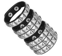 KFHENSOMR 3Pcs Halloween Leather Punk Bracelet for Men Women 80s Goth Rock Wristband Cuff Bangle Emo Bracelets Arm Band Unisex Party Accessories